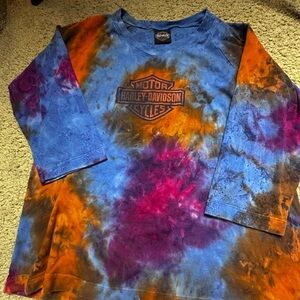Harley-Davidson Orange and Blue Tie-Dye Tee CHECK MEASUREMENTS -BEST FIT UNISEX